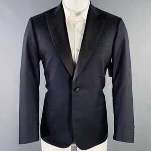 BRIONI Size 40 Regular Navy Black Two Toned Wool Peak Lapel Sport Coat